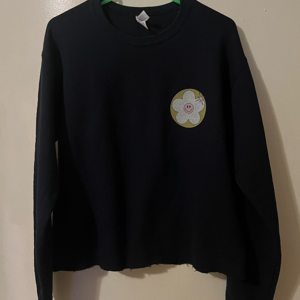 Jerzees Black Sweatshirt with Smiley Flower Patch